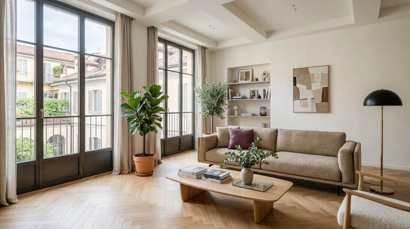 Salón luminoso de un apartamento reformado en Milán, imagen ilustrativa