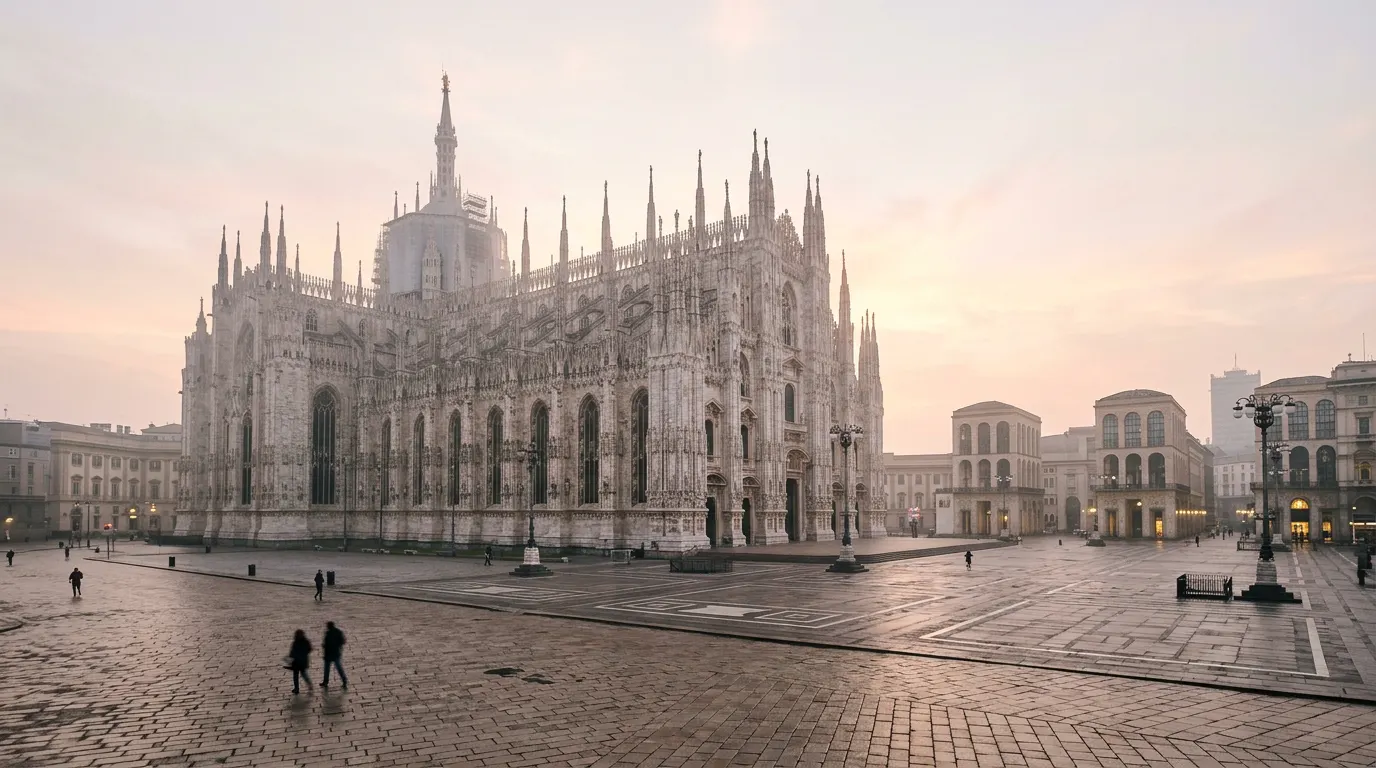 Plaza de la catedral de Milán al amanecer, imagen ilustrativa