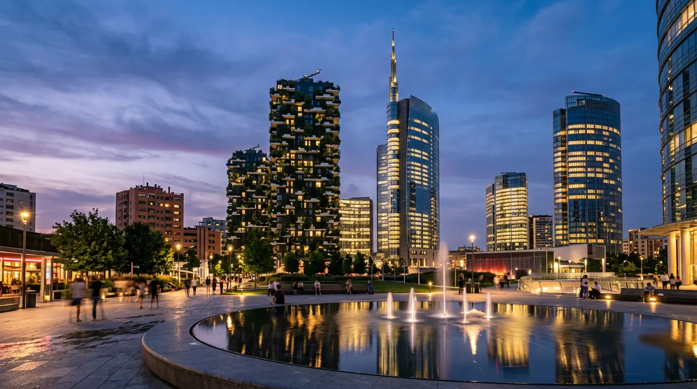 Rascacielos de Porta Nuova en Milán al anochecer, imagen ilustrativa